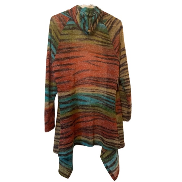 One World Animal Print Multicolor Hooded Cardigan Women’s Large Long Sleeve - Picture 2 of 5